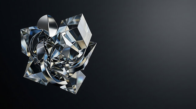 Abstract futuristic metallic geometric cluster on dark background