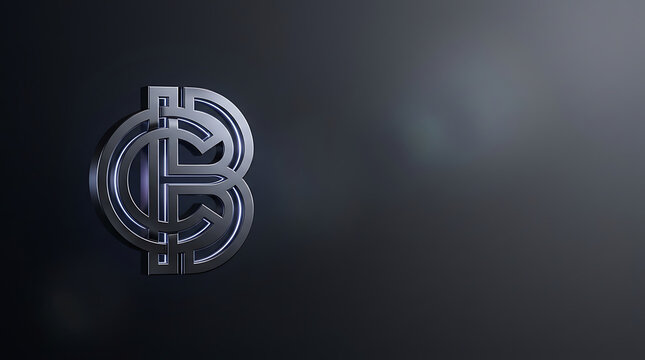Silver metallic 3d intertwined letters b and c logo on dark background