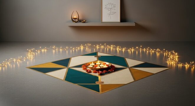 Isolated candles in a church on a wooden table with a gift box, red and blue objects on a white background