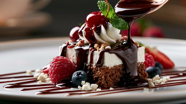 decadent dessert drizzled with rich melted chocolate sauce