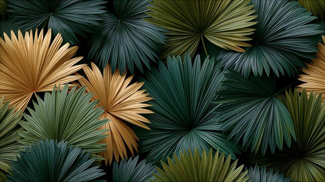 seamless tropical palm leaf pattern in deep forest green
