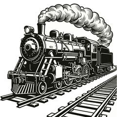 Vintage Steam Locomotive Train 3D Silhouette Vector Illustration © Ariyan