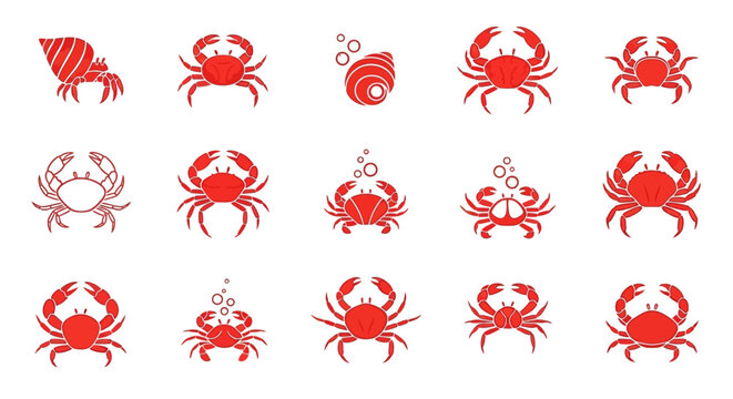 Collection of various red crabs.