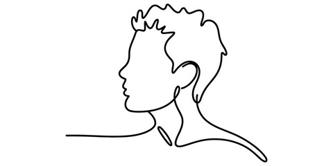 Continuous single line drawing of a young man profile portrait Vector, illustration © Alo 2026 Arts