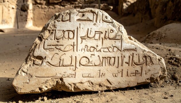 Chipped Limestone Ostracon with Irregular Shape Covered in Cursive Demotic Script