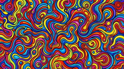 Obraz premium A vibrant and psychedelic abstract pattern with swirling lines and bright, saturated colors creating a mesmerizing visual effect