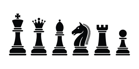 Chess Icon Set Modern Flat and Outline Style Icons Representing Chess Pieces Board Strategy and Competitive Gameplay © MDMILON 2