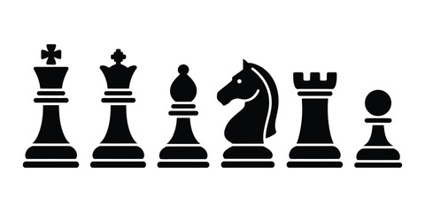 Chess Icon Set Minimal Flat and Line Symbols Featuring Strategic Board Game Pieces for Digital and Print Design © MDMILON 2