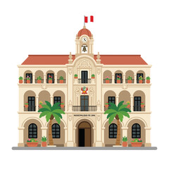Fototapeta premium Peruvian Municipal Building with Palms and Flag