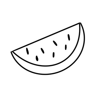 Cute vector illustration of a watermelon slice line art with organic colorful blobs.