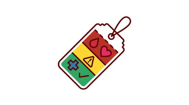 Medical triage tag icon showing emergency priority levels with red yellow and green sections. EPS Editable