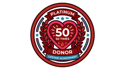 Fototapeta premium Platinum blood donor lifetime achievement badge for donating fifty times vector illustration. EPS Editable