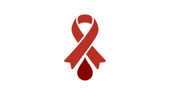 Red awareness ribbon with blood drop symbol for HIV AIDS and blood donation campaigns. EPS Editable