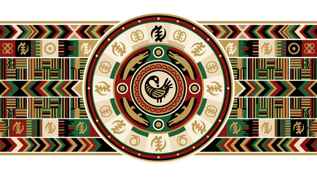 Traditional African Adinkra symbols and Kente pattern banner illustration featuring the Sankofa bird. EPS Editable