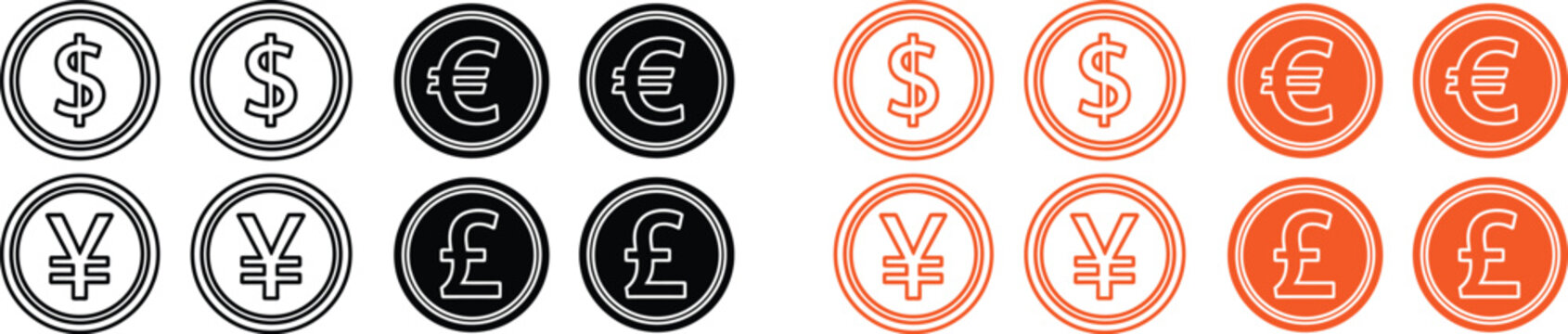 Currency symbols for dollar euro yen and pound