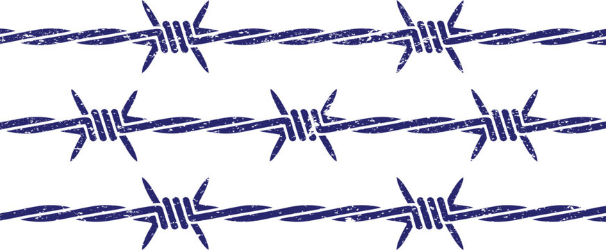  Grunge texture Textured blue barbed wire pattern on white background