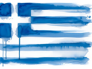 Fototapeta premium Watercolor painted flag of greece with blue and white stripes isolated on white background