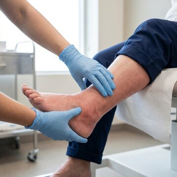 Medical Examination of Deep Vein Thrombosis Swollen Foot in Clinic