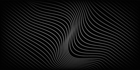 Fototapeta premium 3D Vector wave lines pattern smooth curve flowing dynamic white light isolated on black background for concept of technology, digital
