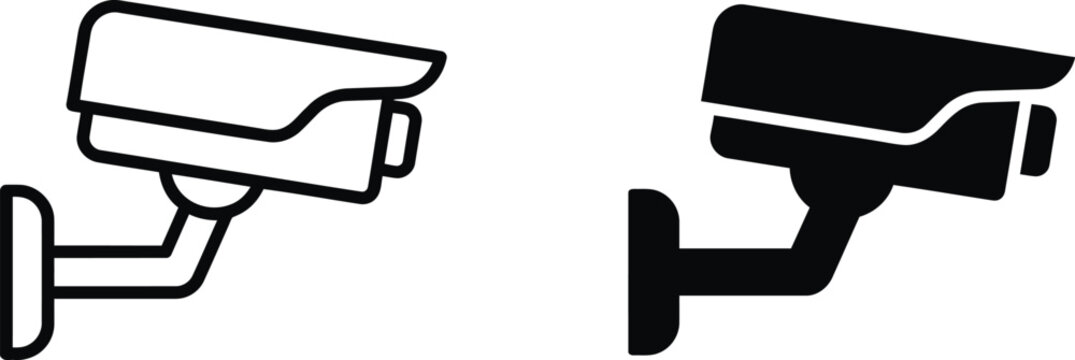 Security surveillance camera icon set in line and solid vector style