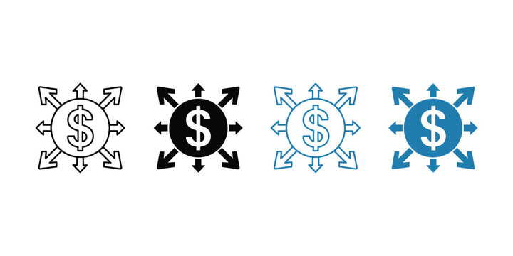 Fund Centralization Multiple Style Icon Design Vector Representing Money Aggregation Capital Management and Centralized Finance System