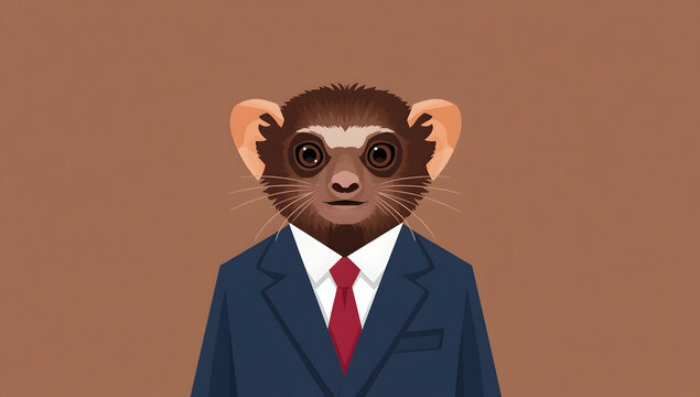 A cute chimpanzee character wearing a formal business suit and red tie, designed in a 3D cartoon style for creative, corporate, and educational concepts.