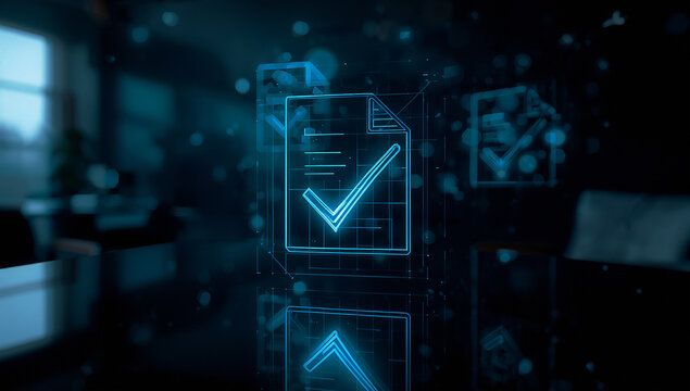 Future Legal Compliance Technology With Floating Abstract Digital Documents
