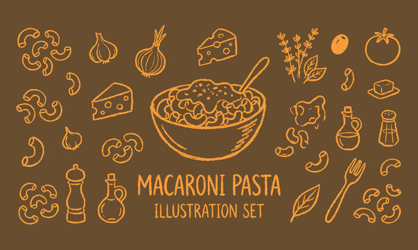 Italian Macaroni Pasta and Cooking Ingredients Chalkboard Doodle Set