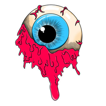This is an illustration or vector image of an eyeball that is bleeding
