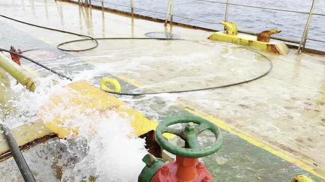 fire hydrant. water leaking on ship deck