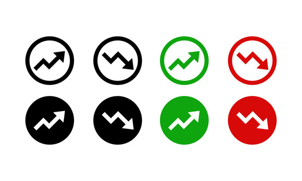 Trend icon. Zigzag arrow in circle vector illustration. Market chart symbol with upward or downward direction sign. Finance data UI sign. Business growth pictogram.