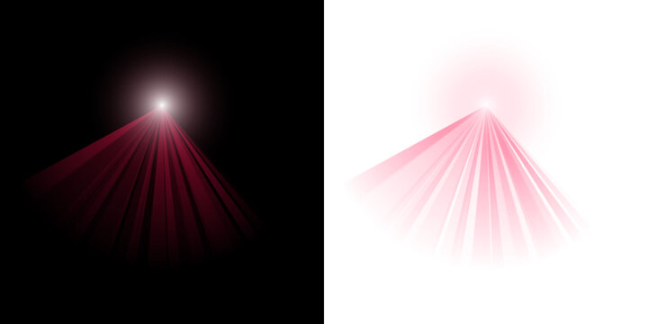 Abstract Red Light Beam Fan Effects and Glowing Sun Sphere Graphic Design Elements for Digital Backgrounds