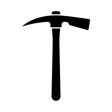 Mining pickaxe tool curved head wooden handle line art vector