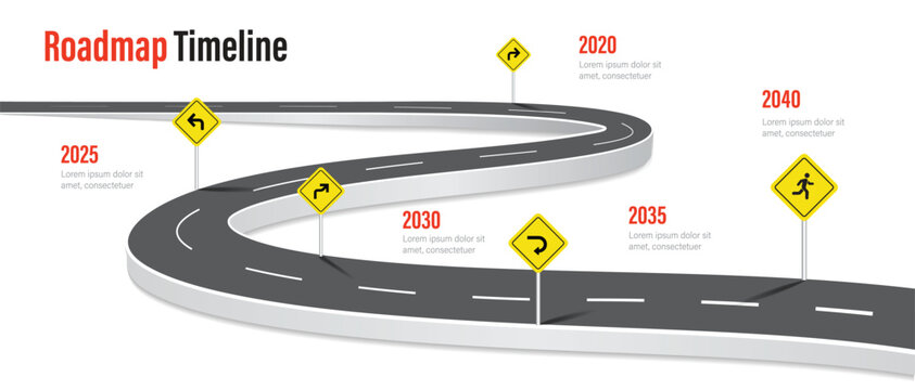 Business road map timeline infographic template with road direction sign designed for abstract background. Modern business diagram digital marketing roadmap timeline.