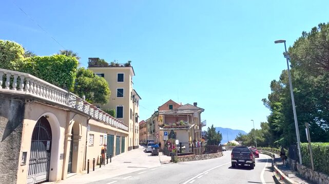 Scenic Coastal Road Drive Through a Mediterranean Village in Italy