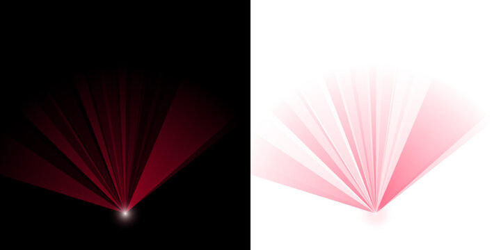 Abstract Red Fan Light Beams and Glowing Spotlight Effects on Black Background for Digital Graphic Design Projects
