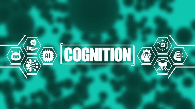 Artificial intelligence cognition concept with digital neural network and futuristic hud interface on teal background, for tech innovation, and machine learning presentations
