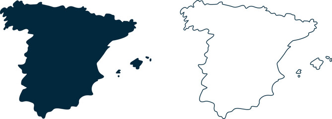 Spain country map in dark blue and white outline on transparent background © Suplab_Designer