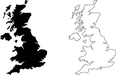 United Kingdom map illustration with black filled and outlined versions side by side © Suplab_Designer