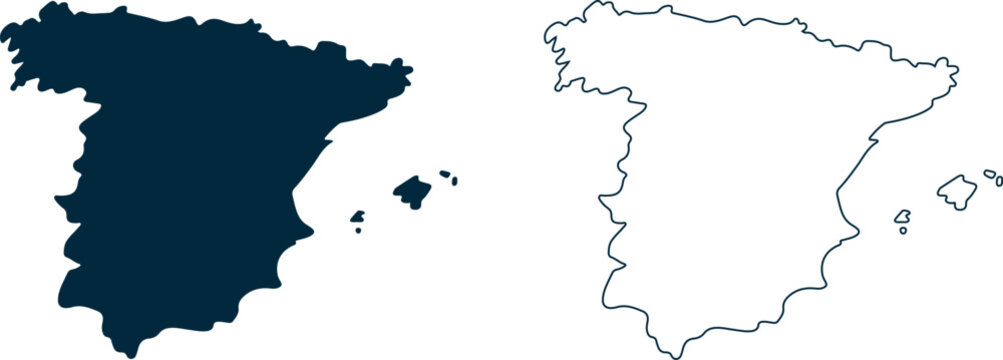 Spain country map in dark blue and white outline on transparent background