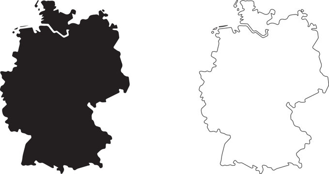 Germany map outline and solid black silhouette on white background