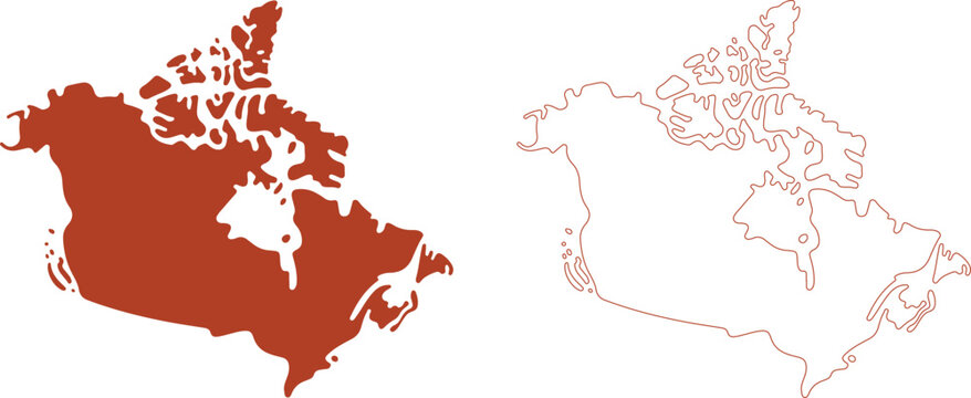 Map of Canada with one part colored and the other outlined in brown