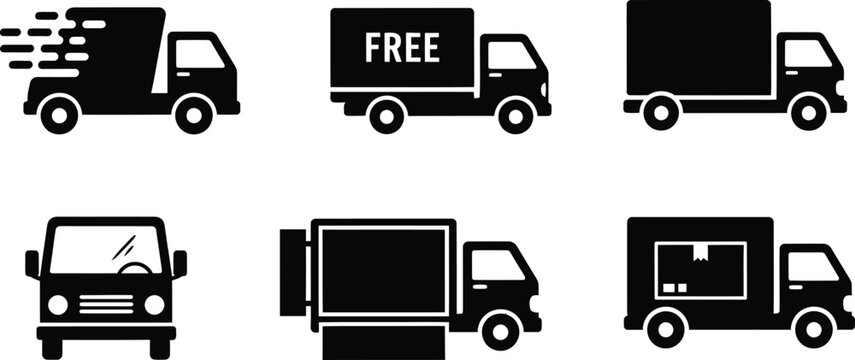Delivery truck icons set logistics shipping and transportation graphics