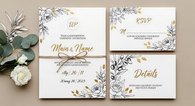Elegant Wedding Invitation Suite with Floral Design and Botanical Accents