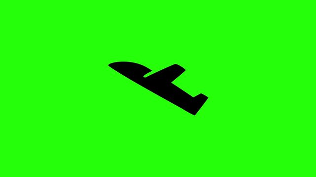 Premium 4K motion graphic of a sleek commercial jet airplane takeoff silhouette flying upwards bouncing. Clean asset for international travel app.