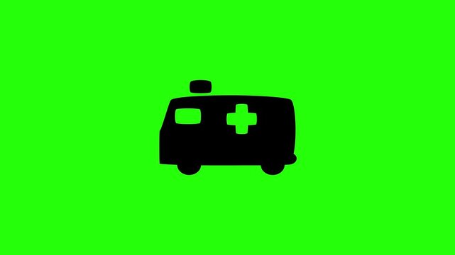 Professional 4K footage of a medical emergency ambulance rescue van truck silhouette bouncing on layout. Great popup graphic for healthcare clinic web.