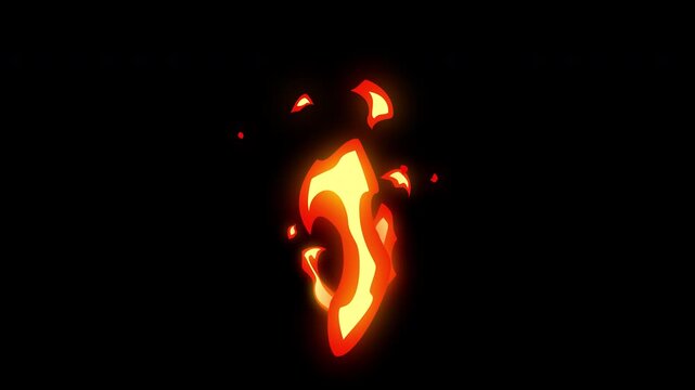 Animation Glowing flame with orange and red ,2D Cartoon Fire Flames style , suitable fire element 2d, vfx animation , and fire animation ,alpha channel only 4k. 