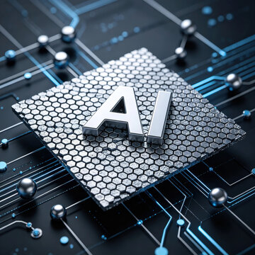 AI MXene two-dimensional material electrode, marked with the letter "AI", Ti3C2Tx MXene monolayer as a supercapacitor electrode, atomic layered structure, metallic titanium carbide.