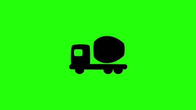 4K resolution video of a heavy industrial concrete cement mixer truck vehicle silhouette bouncing into view. Perfect popup web icon for builder services.