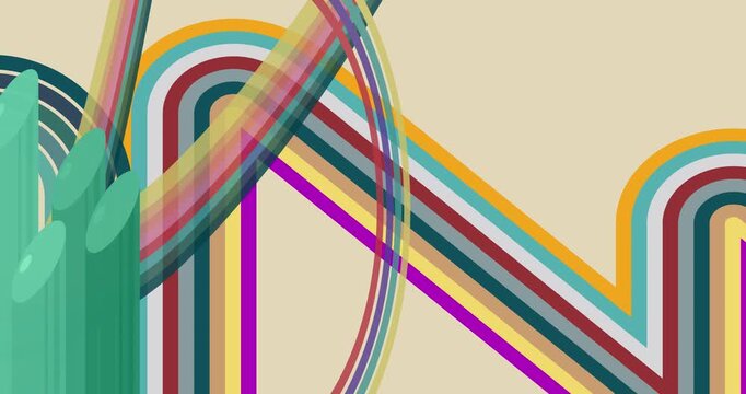 Retro 70s Background animation with Groovy 1970s art video. Minimalistic Vintage design, old-fashioned color artwork.